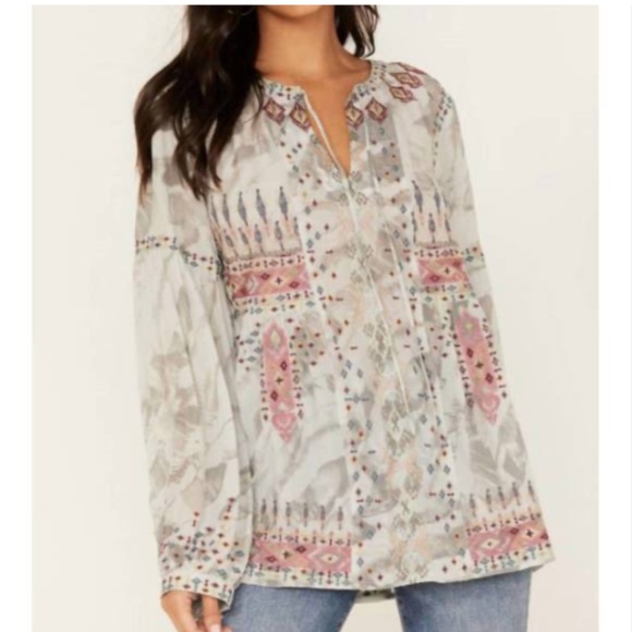 Johnny Was Tops - JOHNNY WAS BIYA WOMENS DELIZA BLOUSE LONG SLEEVE 100% SILK BOHO SIZE SMALL